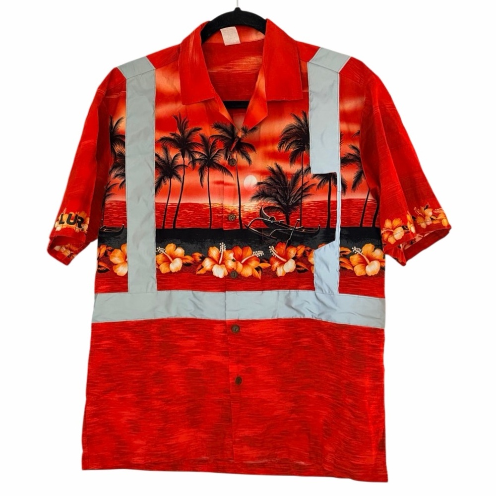 Vintage Hawaiian Shirt ANSI Class 2 High Visibility Aloha Workwear • Made in USA